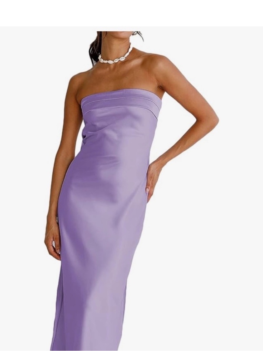 Strapless Lavender Satin Maxi Dress